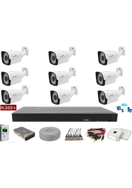 9'lu 2mp Ahd Güvenlik Kamerası Full Paket Sistem