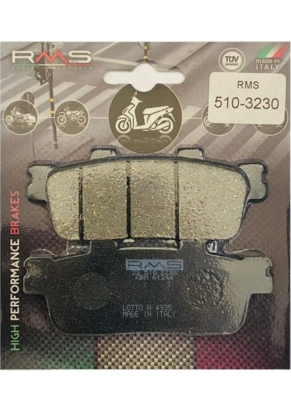 Sym Joymax Z 250 Arka Fren Balata Rms 1 Takım