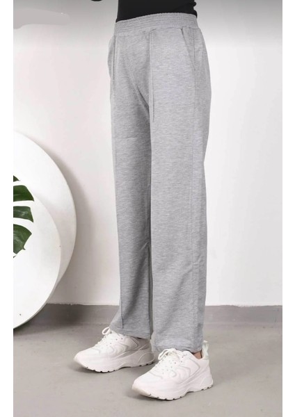 Kadın Gri Çimalı Bol Paça Eşofman Altı modelleri