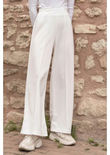 Kadın Beyaz Çimalı Bol Paça Eşofman Altı