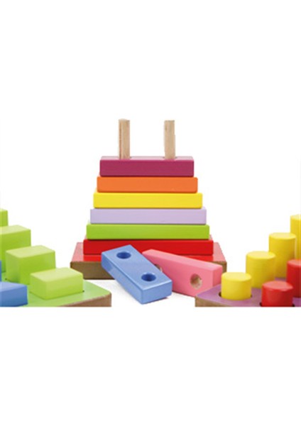 Renk ve Şekilleri Sıralamayı Öğreniyorum Ahşap Akıl ve Zeka Oyunları (Geometrik Şekiller Daktilo, Daktilo, Renkli Prizma)