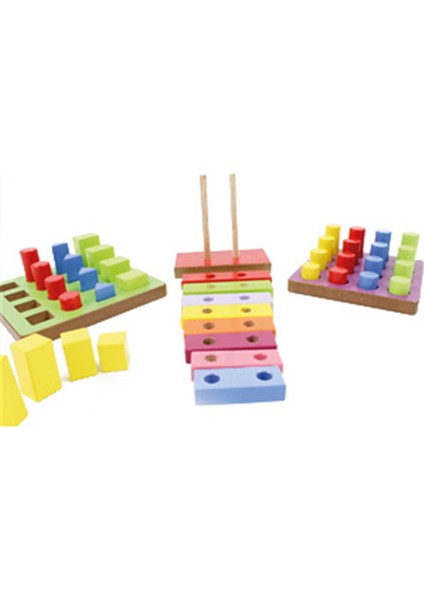 Renk ve Şekilleri Sıralamayı Öğreniyorum Ahşap Akıl ve Zeka Oyunları (Geometrik Şekiller Daktilo, Daktilo, Renkli Prizma)