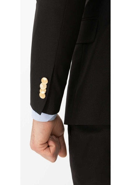 Slim Fit Duz Kruvaze Takım Elbıse Siyah
