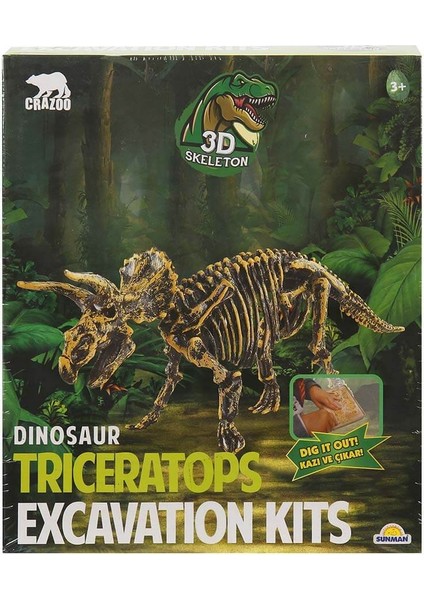 3D Fosil Kazı Seti: Dinozor Triceratops