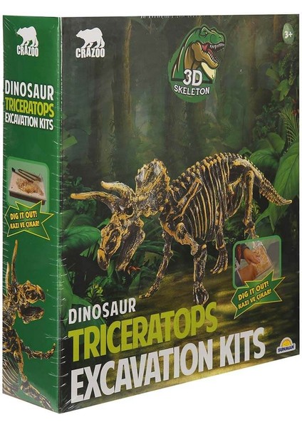3D Fosil Kazı Seti: Dinozor Triceratops