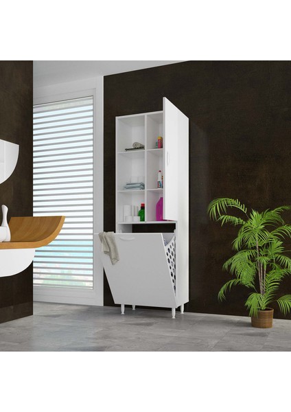 Tek Kapaklı Sepetli Banyo Dolabı