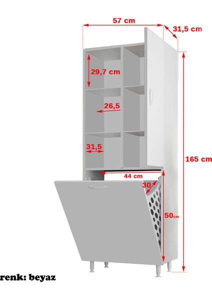 Tek Kapaklı Sepetli Banyo Dolabı