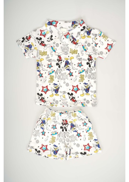 Erkek Bebek Yaka Modelli Desenli Pamuk Şortlu Takım