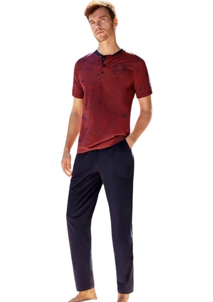 Patlı Sıfır Yaka Jakarlı Kısa Kol Erkek Pijama Takım