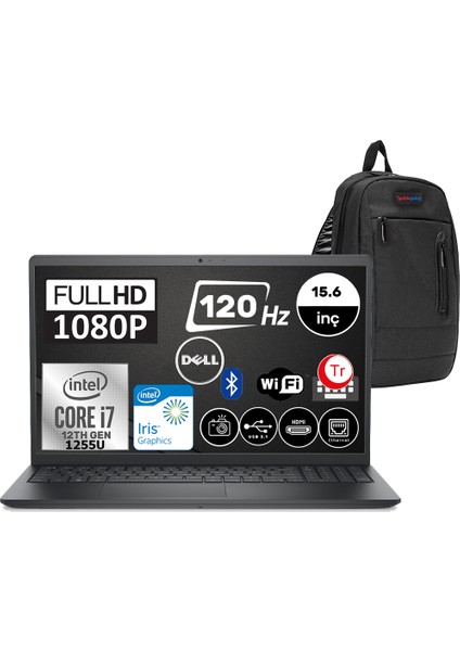 Vostro 3520 Intel Core I7-1255U 16GB 512GB SSD 15.6" Fhd 120HZ Ubuntu Taşınabilir Bilgisayar N5305PVNB3520U06 + Zetta Çanta