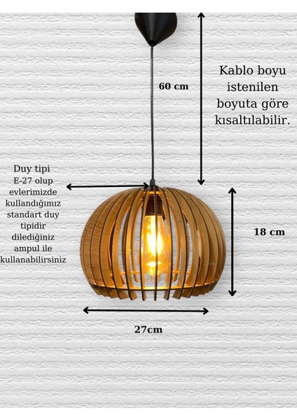 Dekoratif Rustik Ahşap Gelincik Küre Avize Açık Meşe