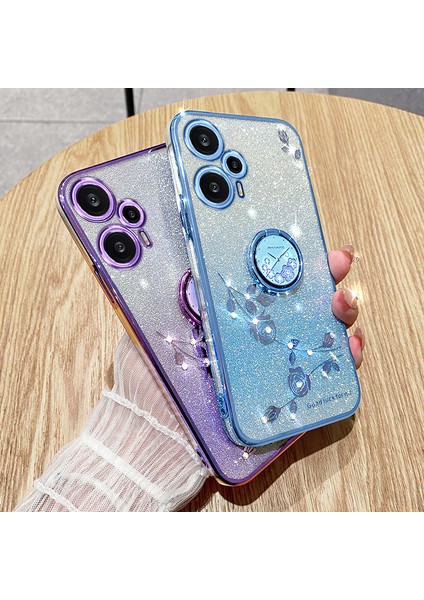 Xiaomi Redmi Note 12 Turbo / Poco F5 5g Glitter Graditent Rhinestone Çiçek Elektrapkülleme Telefon Kapağı Tpu Kickstand ile (Yurt Dışından) modelleri