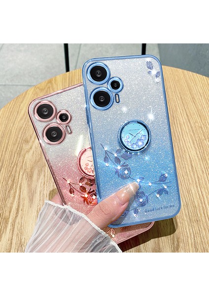 Xiaomi Redmi Note 12 Turbo / Poco F5 5g Glitter Graditent Rhinestone Çiçek Elektrapkülleme Telefon Kapağı Tpu Kickstand ile (Yurt Dışından) indirimleri