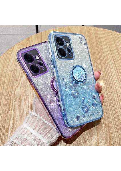 Xiaomi Redmi Note 12 4g Kickstand Case Glitter Gradient Rhinestone Çiçek Telefon Kapağı Tpu Elektrokaplama Kılıfı (Yurt Dışından)