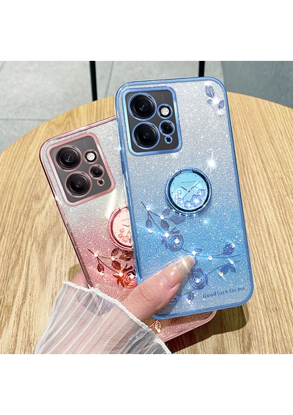 Xiaomi Redmi Note 12 4g Kickstand Case Glitter Gradient Rhinestone Çiçek Telefon Kapağı Tpu Elektrokaplama Kılıfı (Yurt Dışından)