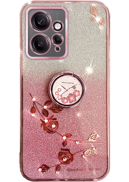 Xiaomi Redmi Note 12 4g Kickstand Case Glitter Gradient Rhinestone Çiçek Telefon Kapağı Tpu Elektrokaplama Kılıfı (Yurt Dışından)