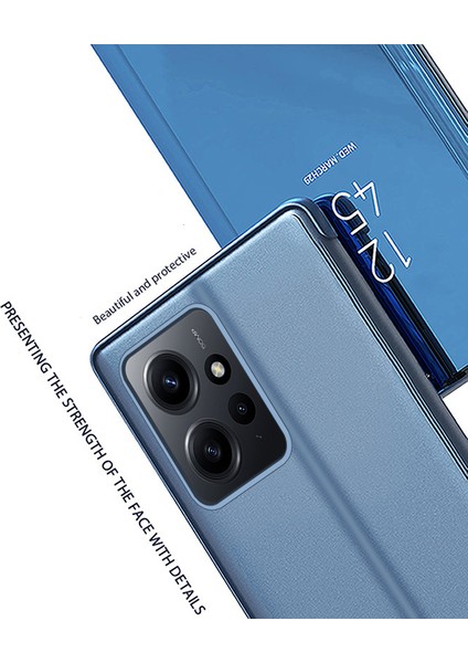 Xiaomi Redmi Deri Kılıf Not 12 4g Stand Kabuk Görünümü Pencere Aynası Elektrapan Telefon Kapağı (Yurt Dışından)