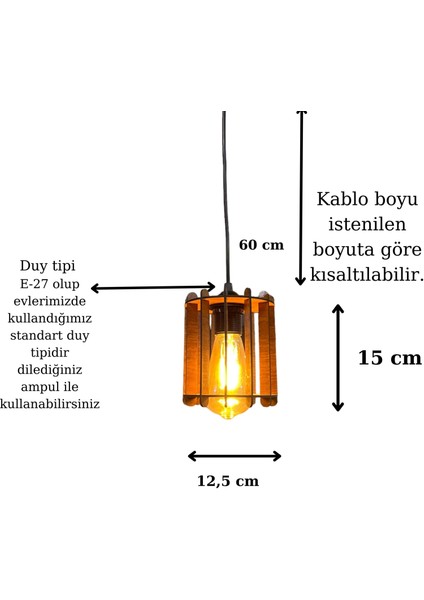 Dekoratif Rustik Ahşap Sedef Avize Ceviz