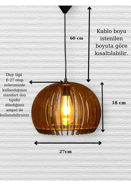 Dekoratif Rustik Ahşap Gelincik Küre Avize Ceviz