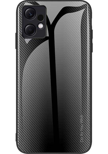 Xiaomi Redmi Not 12 4g Temperli Cam Geri Kılıf Karbon Fiber Doku Yumuşak Tpu Çerçeve Telefon Kapağı (Yurt Dışından)