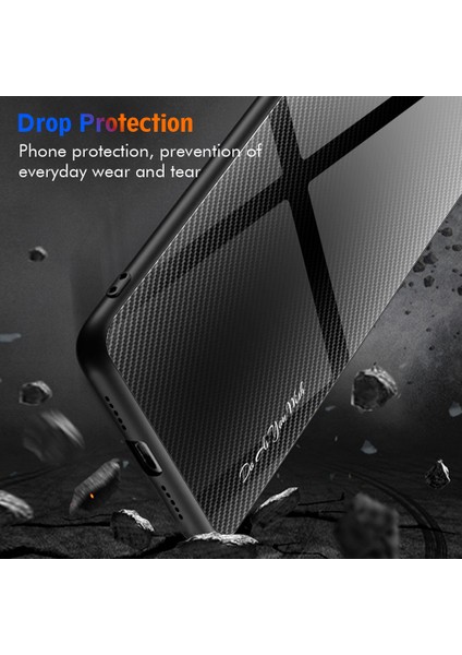 Xiaomi Redmi Not 12 4g Temperli Cam Geri Kılıf Karbon Fiber Doku Yumuşak Tpu Çerçeve Telefon Kapağı (Yurt Dışından)