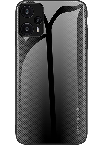 Xiaomi Redmi Note 12 Turbo / Poco F5 5g Karbon Fiber Doku Kabuk Kapağı Temperli Cam Geri+Yumuşak Tpu Telefon Kılıfı (Yurt Dışından)