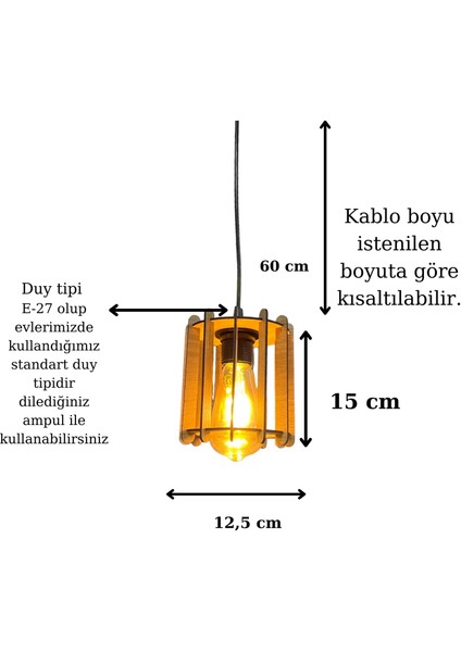 Dekoratif Rustik Ahşap Sedef Avize Açık Meşe