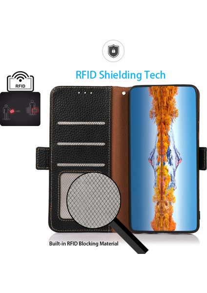 Xiaomi Redmi Note 12 Turbo Rfıd Engelleme Cep Telefonu Kılıfı Inek Deri Cüzdan Stand Kapağı (Yurt Dışından)