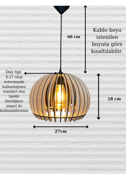 Dekoratif Rustik Ahşap Gelincik Küre Avize Beyaz