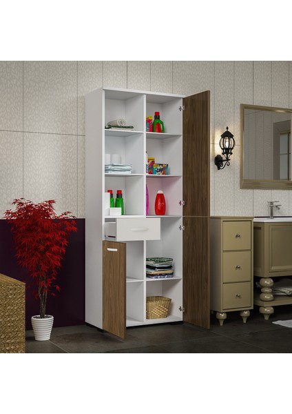 3 Kapaklı Tek Çekmeceli Raflı Banyo Dolabı Çok Amaçlı Dolap