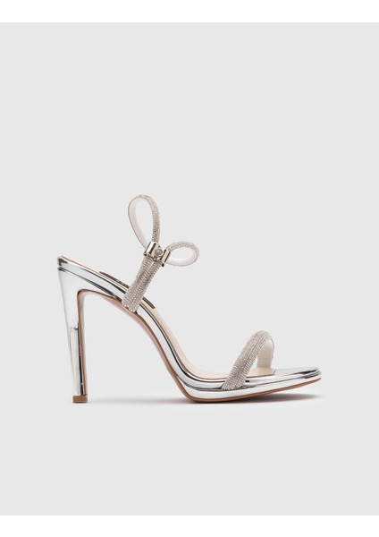 Durgesh Hakiki Deri Kadın Gümüş Taşlı Topuklu Sandalet fırsatları