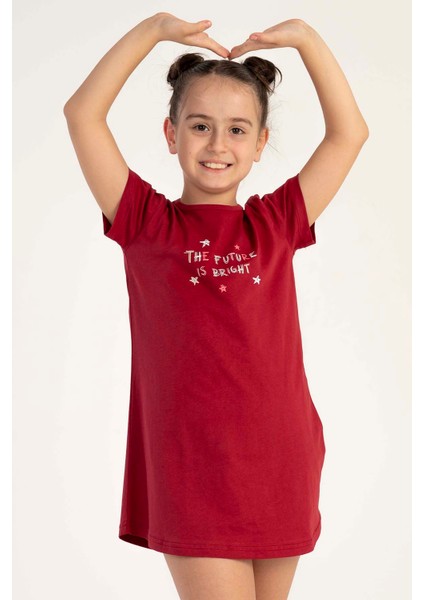 Pamuklu Kız Çocuk Kısa Kol Gecelik