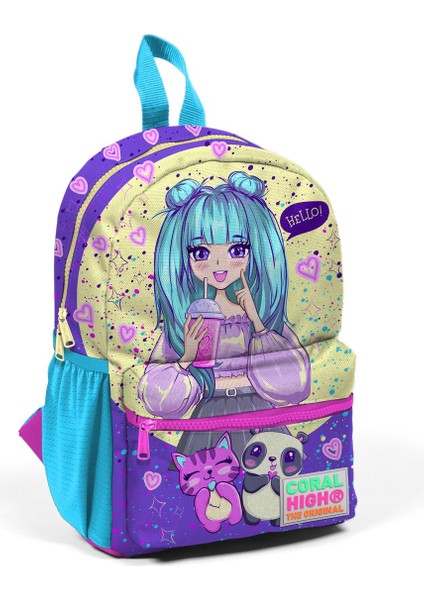 Minik Yuva Sırt Çantası Mor Pembe Anime Kız Desenli Iki Bölmeli 23535