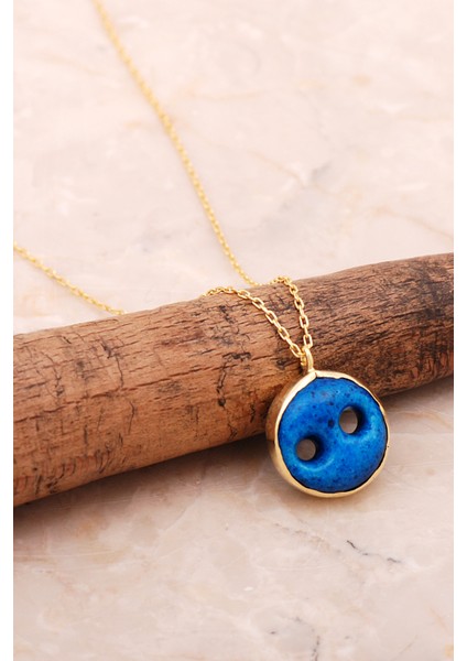 Süryani Nazar Boncuğu Altın Yaldızlı Gümüş Kolye 6652