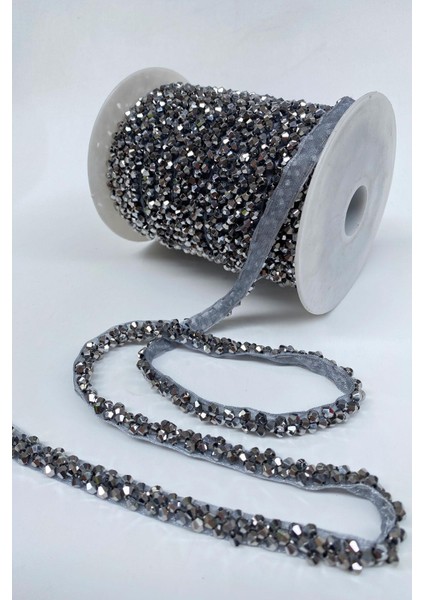 Antrasit Gri Kristal Boncuk Işlemeli Şerit fiyatları