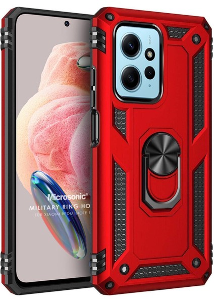 Xiaomi Redmi Note 12 4g Kılıf Military Ring Holder Kırmızı