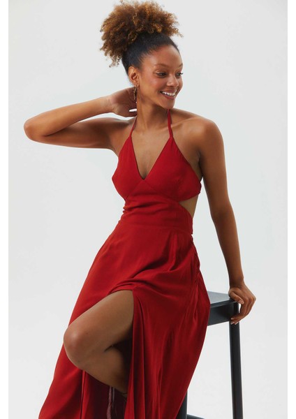 V Yaka Askılı Yazlık Bohem Elbise