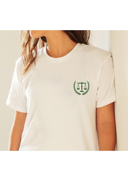 Kadın Beyaz Law Symbol / Themis / Hukuk Symbol T-Shırt