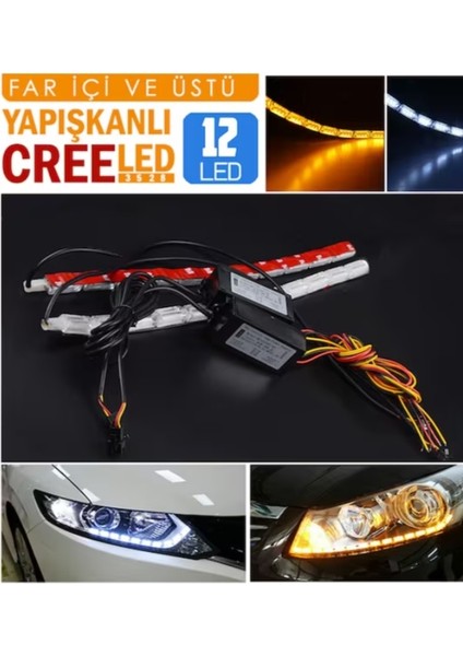 Far Içi Far Üstü Su Geçirmez Kayar LED Sinyalli 12 LED Yapışkanlı