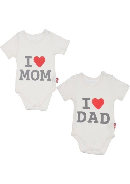 Dad & Mom 2'li Çıtçıtlı Body Beyaz Badi Zıbın Tulum