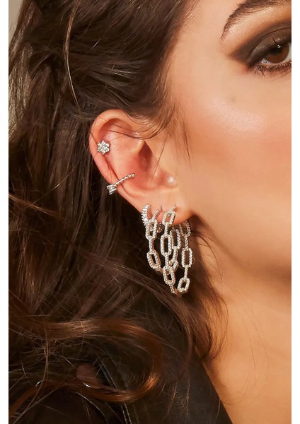 Daelyn Ear Cuff 1 Mikron Rodyum Kaplama (925 Ayar Gümüş Üzerine) Zirkonyum