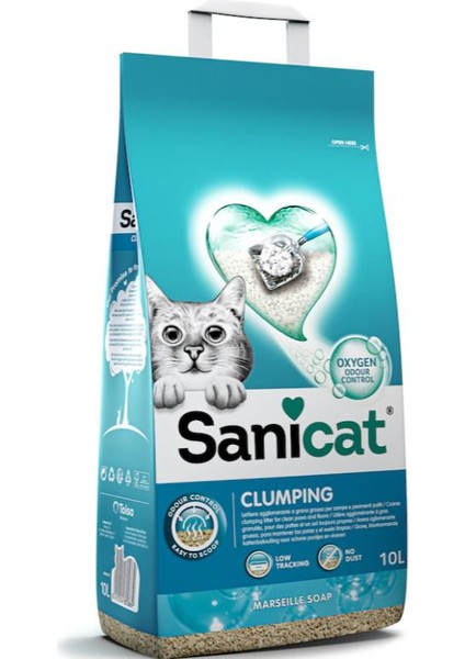 Sanicat Active Oksijen Içerikli Marsilya Sabun Kokulu Ince Taneli Kedi Kumu 10 Lt