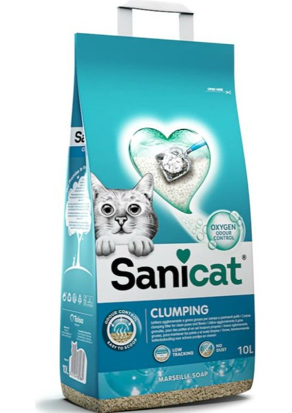 Sanicat Active Oksijen Içerikli Marsilya Sabun Kokulu Ince Taneli Kedi Kumu 10 Lt