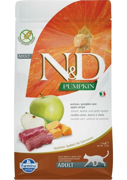 Nd Pumpkin Tahılsız Geyik Etli ve Elmalı 1.5 kg Yetişkin Kuru Kedi Maması