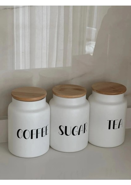 3'Lü Bambu Vakum Kapaklı Cam Tea-Sugar-Coffee Kavanoz Setı(800 Ml)