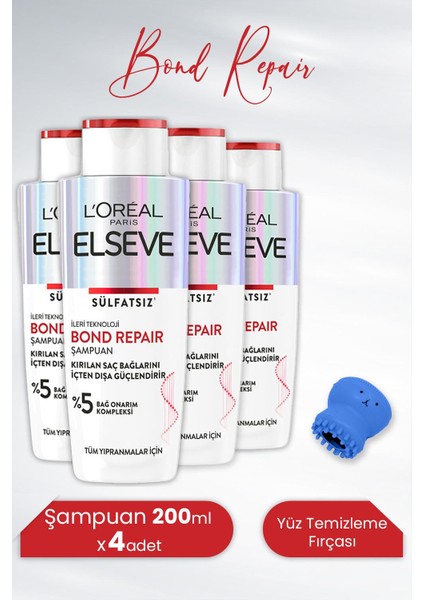 Bond Repair Şampuan Sülfatsız 200 ml x 4 Adet ve Tarko Lionesse Yüz Temizleme Fırçası - Mavi