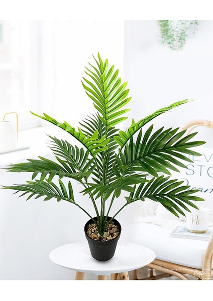 Yapay Ağaç Salon Bitkisi Areka Palmiye 83CM 18 Yaprak Plastik Siyah Saksıda