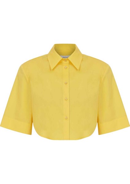 Crop Poplin Kadın Gömlek Sarı Y2313538_009
