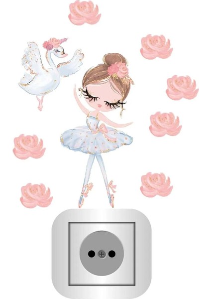 Beyaz Balerin ve Kuğu Priz Sticker Seti