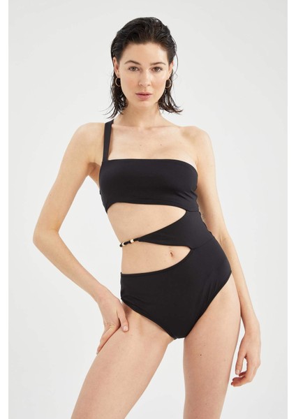 Fall in Love Regular Fit Tek Omuzlu Aksesuar Detayı Esnek Dokulu Mayo W9359AZ22SM